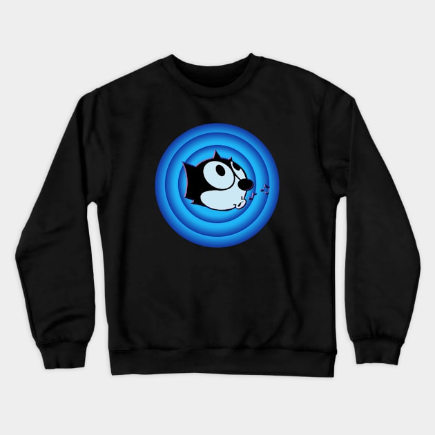 Felix the Cat Comics Whistling Blue Retro TV Musical Notes Crewneck Sweatshirt by VogueTime